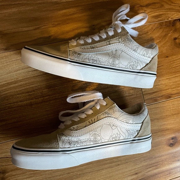 Cream / beige and white floral old Skool vans shoes - Picture 3 of 7